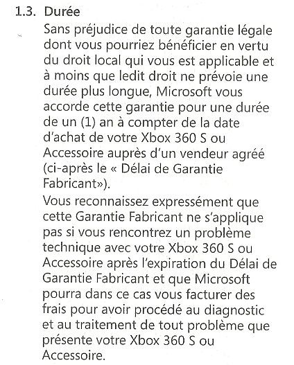 garantie Microsoft xbox 360 S 002