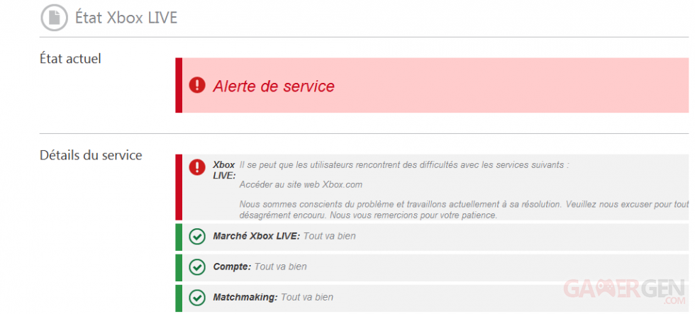 Alerte Xbox LIVE