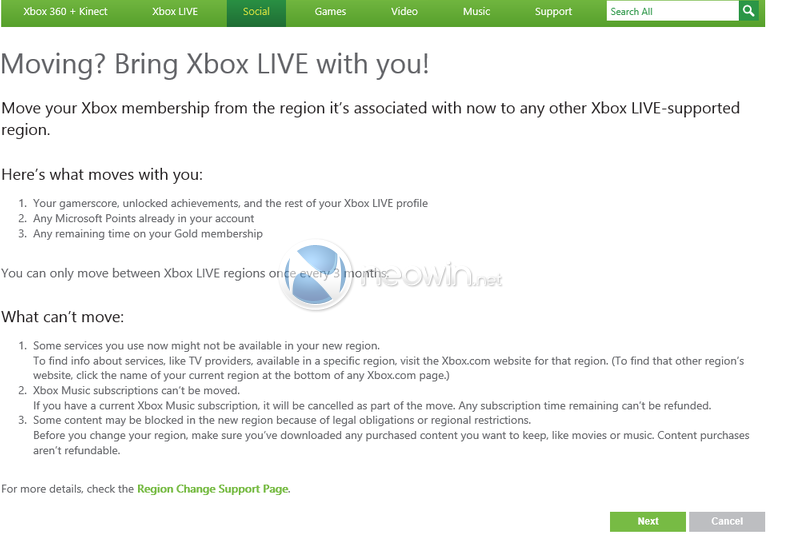 Xbox LIVE - changer région